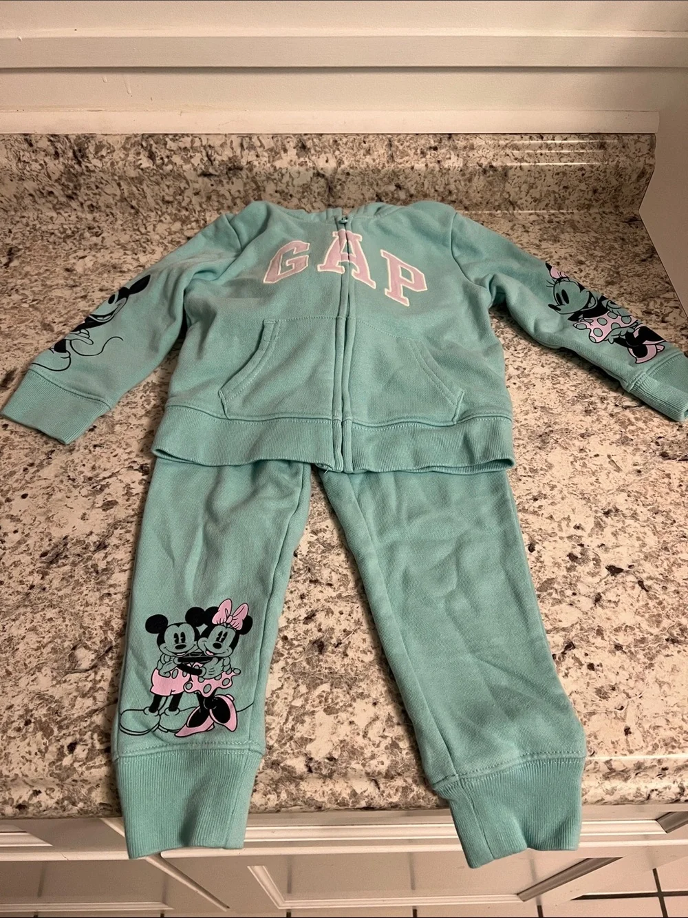 GAP Kids Mint Green Minnie & Mickey Zip Hoodie sweatpant set